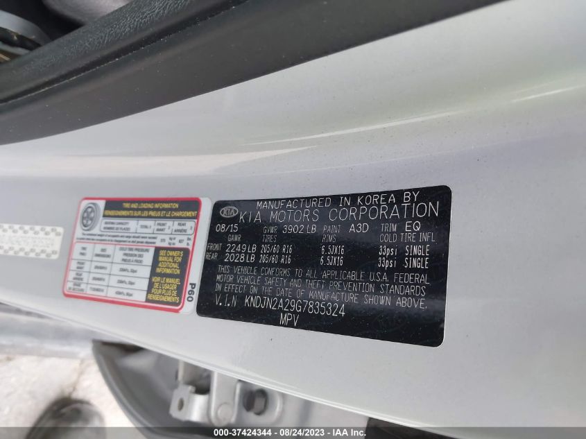 2016 KIA SOUL BASE - KNDJN2A29G7835324