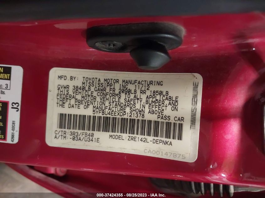 2013 TOYOTA COROLLA L/LE/S - 5YFBU4EEXDP121378