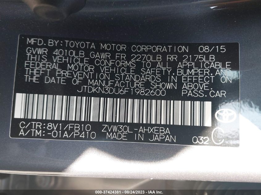 2015 TOYOTA PRIUS FOUR - JTDKN3DU6F1982600
