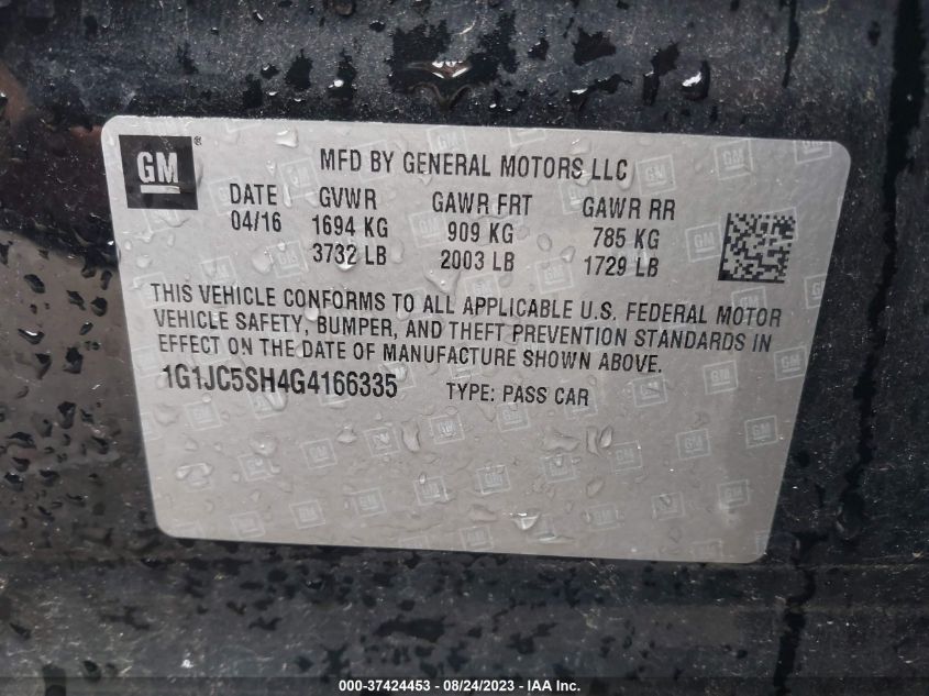 2016 CHEVROLET SONIC LT - 1G1JC5SH4G4166335