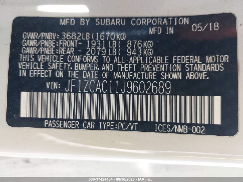2018 SUBARU BRZ LIMITED - JF1ZCAC11J9602689