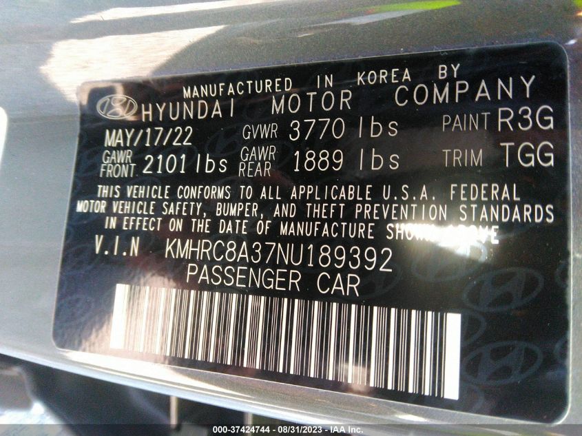 2022 HYUNDAI VENUE SEL/LIMITED - KMHRC8A37NU189392