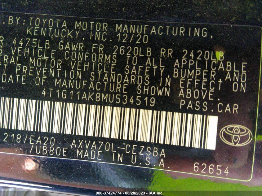 2021 TOYOTA CAMRY SE - 4T1G11AK8MU534519