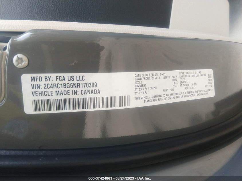 2022 CHRYSLER PACIFICA TOURING L - 2C4RC1BG6NR170309