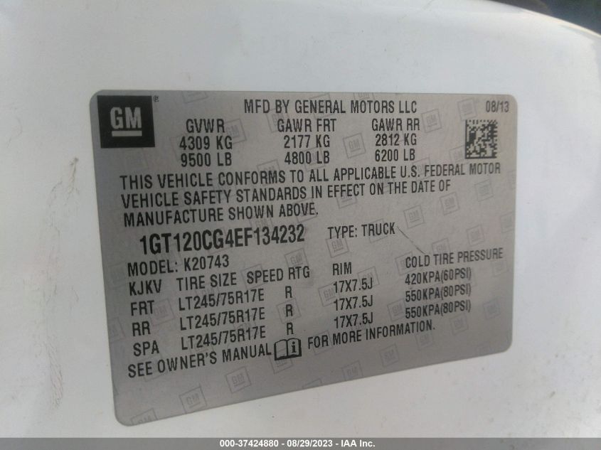 Auction sale of the 2014 GMC SIERRA 2500HD , vin: 1GT120CG4EF134232, lot number: 37424880