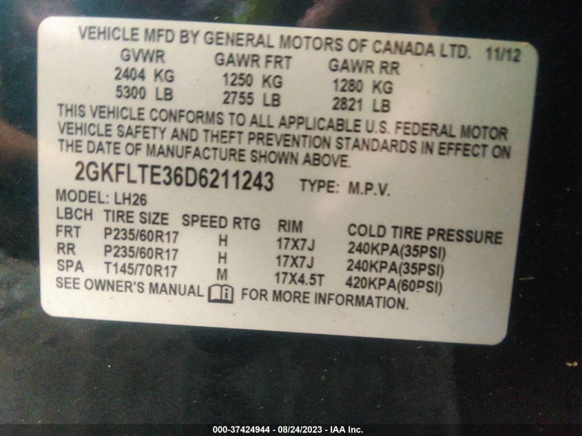 2013 GMC TERRAIN SLE - 2GKFLTE36D6211243