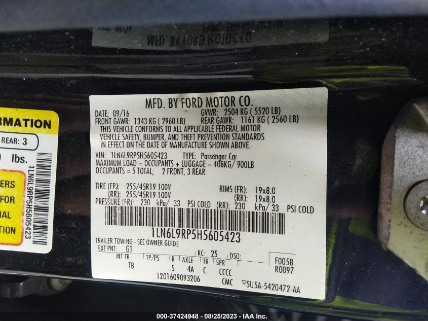 2017 LINCOLN CONTINENTAL RESERVE - 1LN6L9RP5H5605423