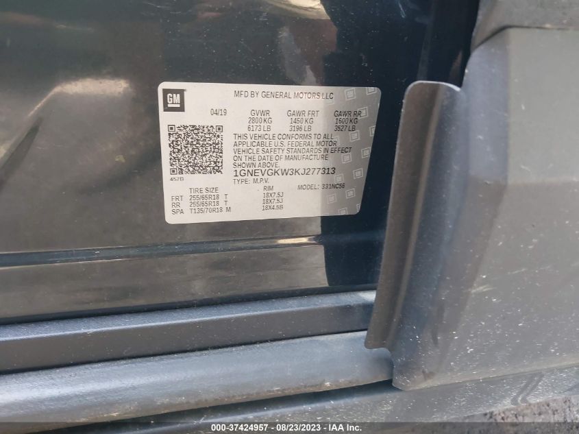 2019 CHEVROLET TRAVERSE LT CLOTH - 1GNEVGKW3KJ277313