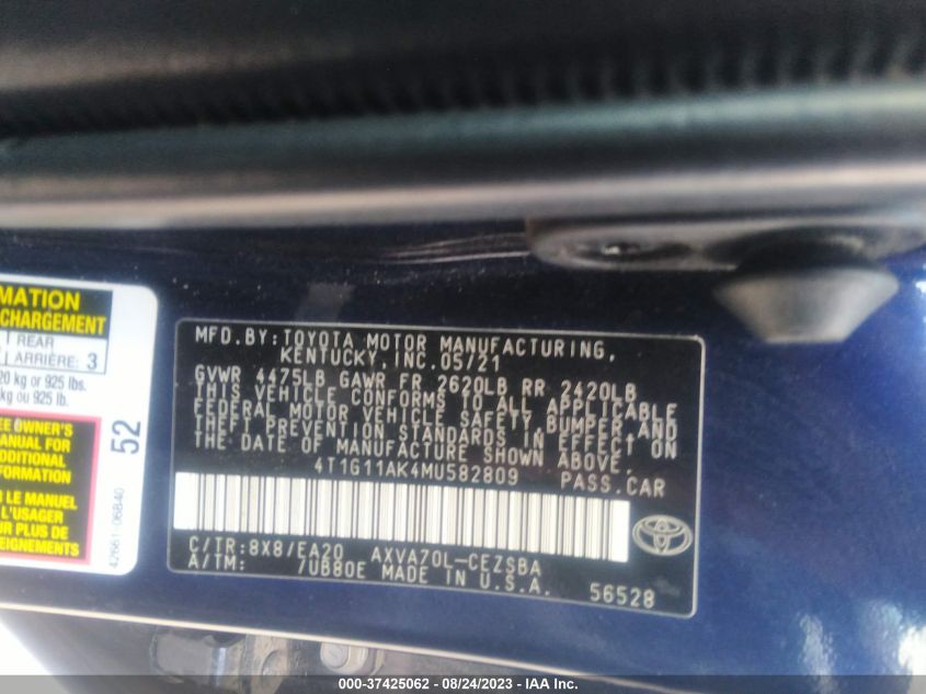 2021 TOYOTA CAMRY SE - 4T1G11AK4MU582809