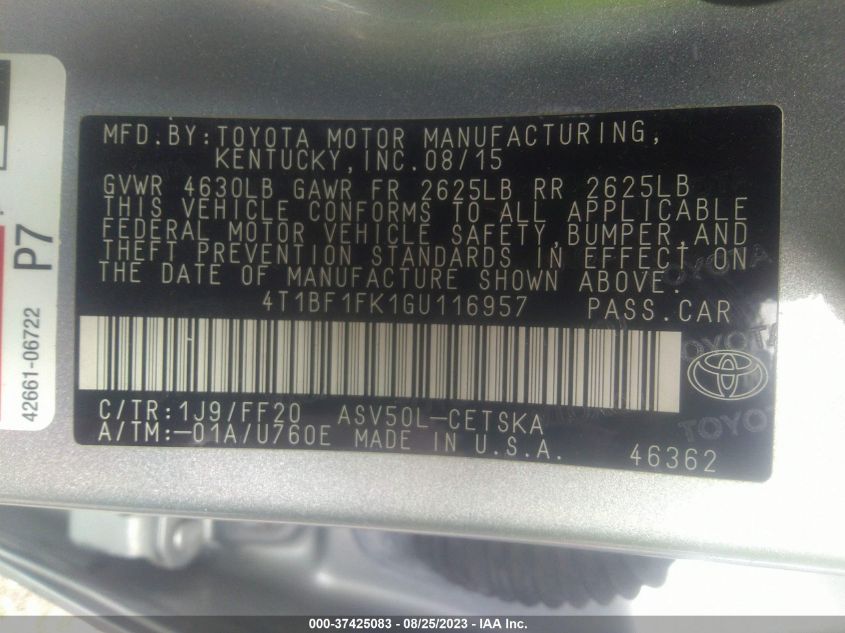 2016 TOYOTA CAMRY SE - 4T1BF1FK1GU116957
