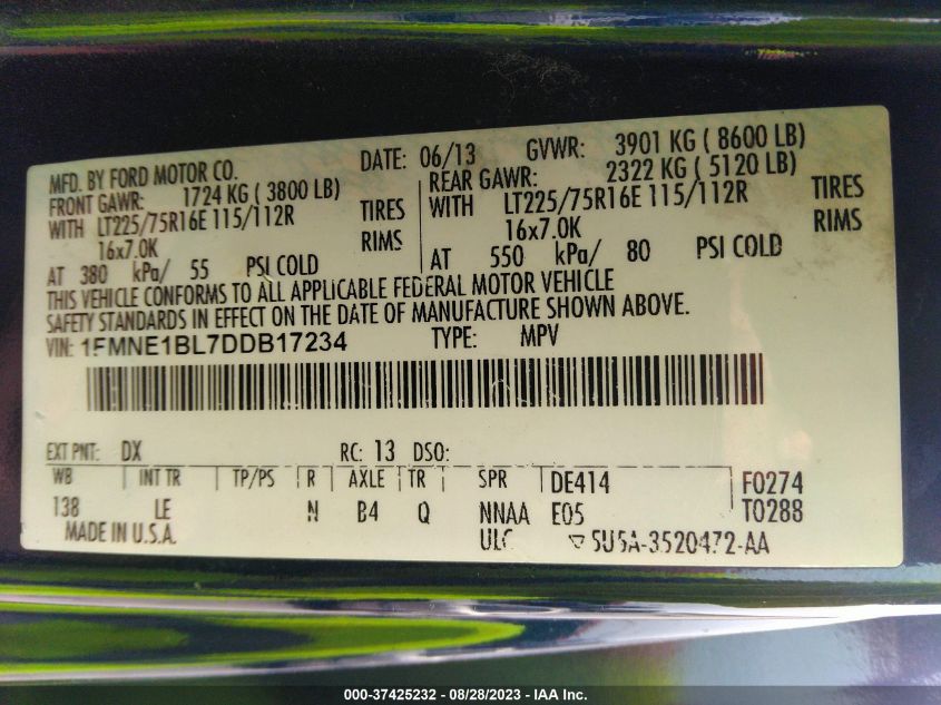 2013 FORD ECONOLINE WAGON XL/XLT 1FMNE1BL7DDB17234