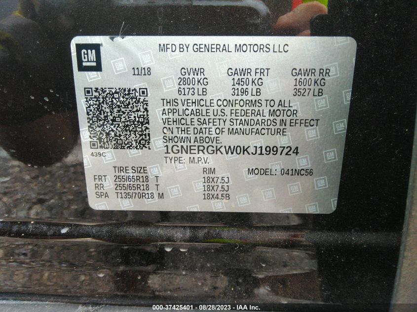 2019 CHEVROLET TRAVERSE LT - 1GNERGKW0KJ199724