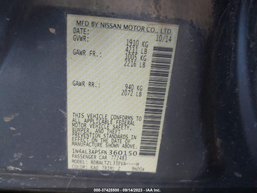 2015 NISSAN ALTIMA 2.5 SL - 1N4AL3AP5FN360150
