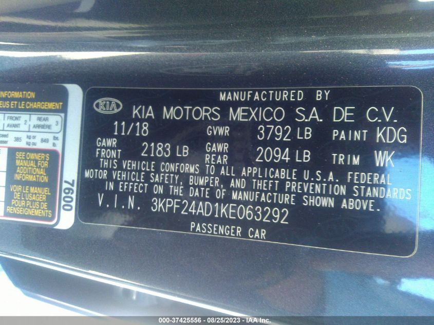 2019 KIA FORTE FE/LX/LXS - 3KPF24AD1KE063292