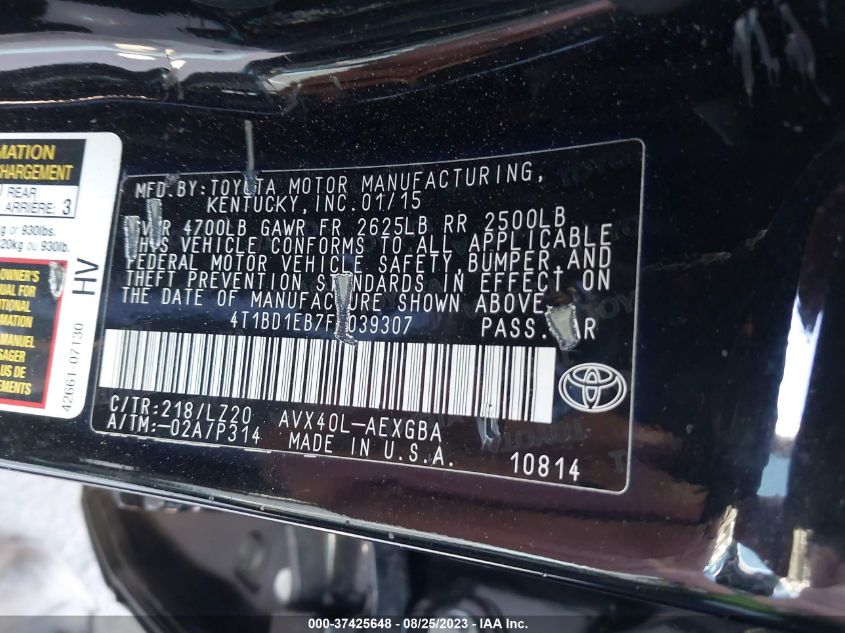 2015 TOYOTA AVALON HYBRID XLE TOURING/LIMITED 4T1BD1EB7F4039307