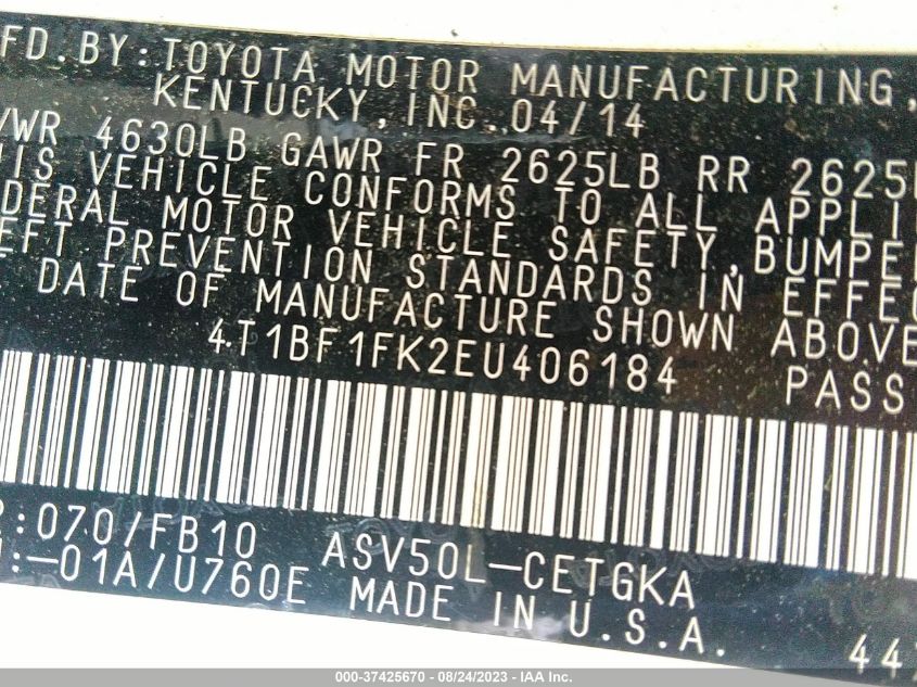 2014 TOYOTA CAMRY L/LE/XLE/SE/SE SPORT - 4T1BF1FK2EU406184
