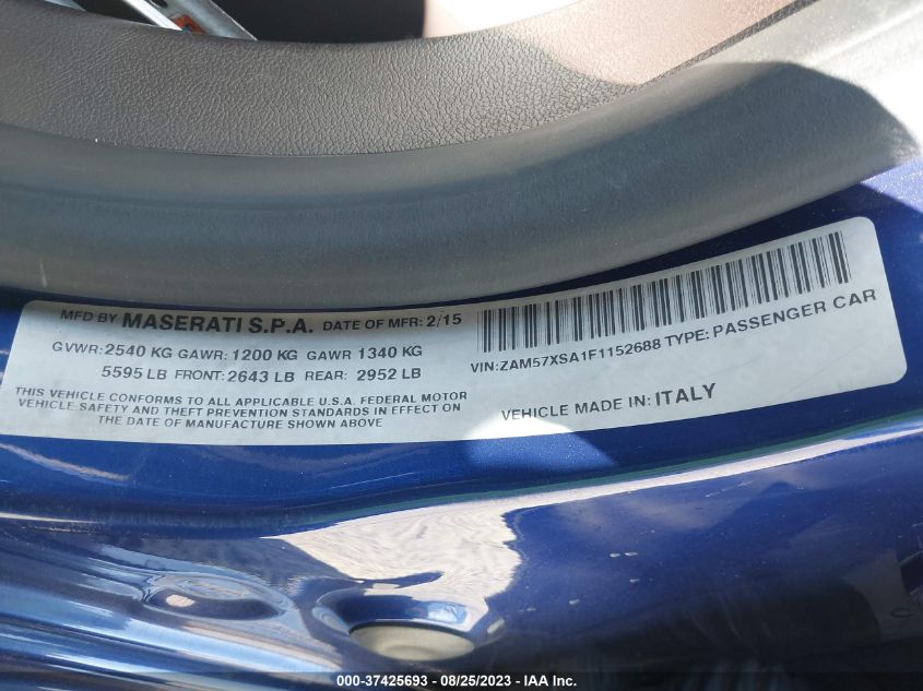 2015 MASERATI GHIBLI ZAM57XSA1F1152688