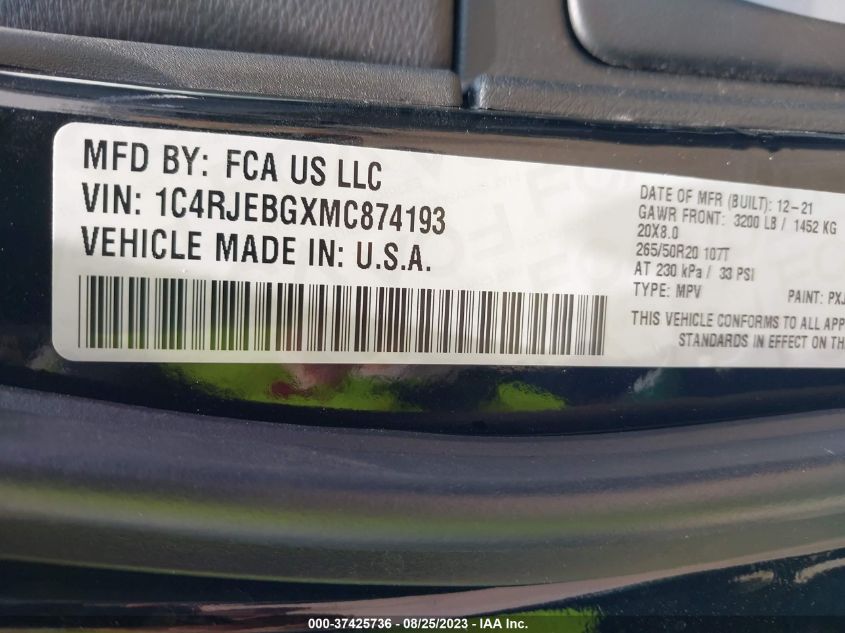2021 JEEP GRAND CHEROKEE LIMITED - 1C4RJEBGXMC874193