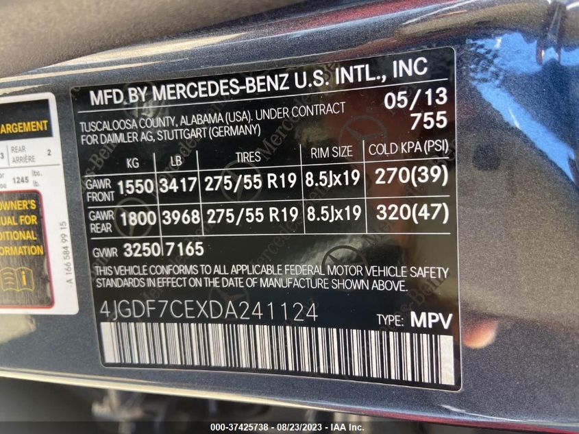 2013 MERCEDES-BENZ GL-CLASS GL 450 4JGDF7CEXDA241124