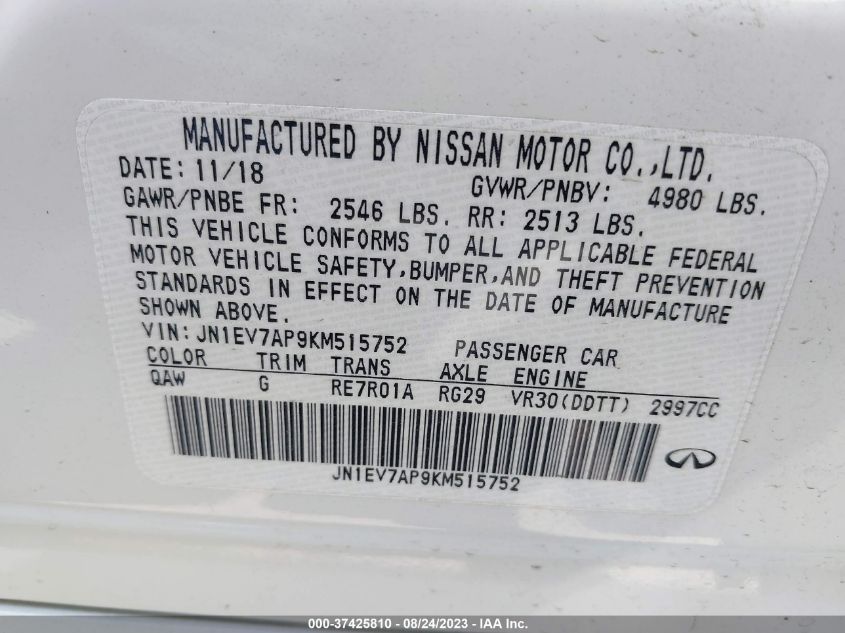 2019 INFINITI Q50 3.0T LUXE - JN1EV7AP9KM515752