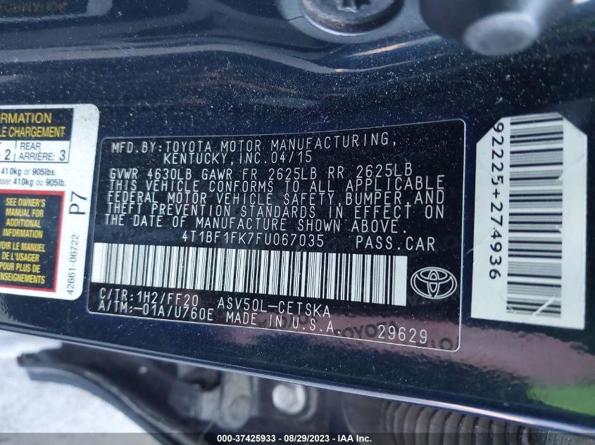 2015 TOYOTA CAMRY SE - 4T1BF1FK7FU067035