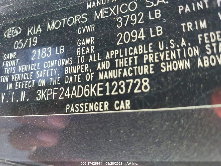 2019 KIA FORTE FE - 3KPF24AD6KE123728