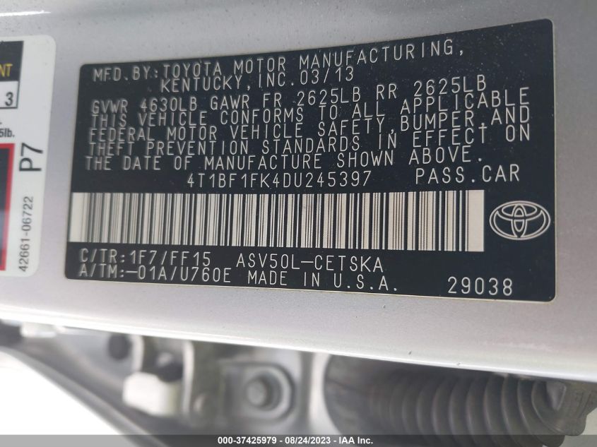 2013 TOYOTA CAMRY L/LE/SE/XLE - 4T1BF1FK4DU245397