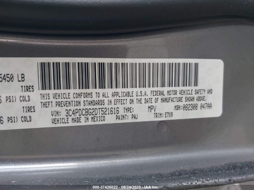 2013 DODGE JOURNEY SXT - 3C4PDCBG2DT521616