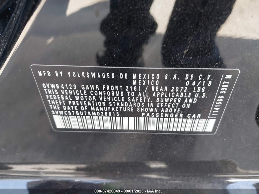 VIN 3VWC57BU7KM025515 2019 VOLKSWAGEN JETTA S/SE/R-LINE