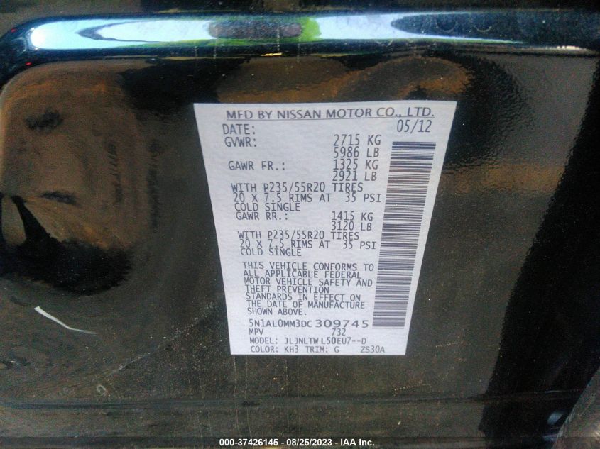 2013 INFINITI JX 5N1AL0MM3DC309745