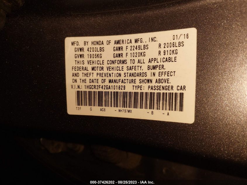 2016 HONDA ACCORD SEDAN LX - 1HGCR2F42GA101829