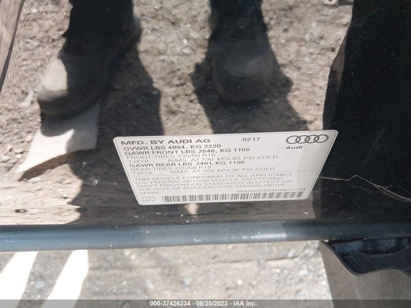 VIN WA1ECCFSXHR017770 2017 AUDI Q3 PREMIUM