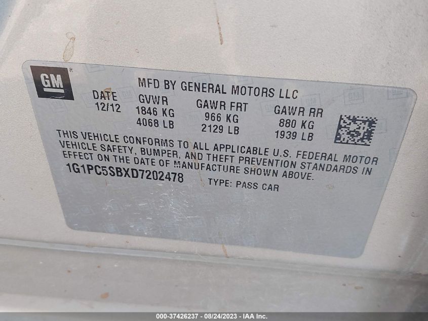 2013 CHEVROLET CRUZE 1LT - 1G1PC5SBXD7202478