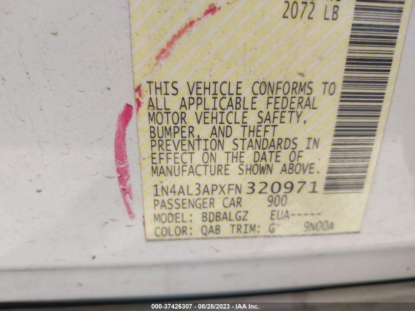 2015 NISSAN ALTIMA 2.5/S/SV/SL - 1N4AL3APXFN320971