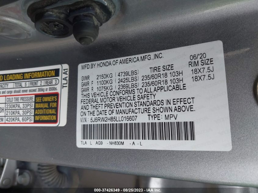 2020 HONDA CR-V EXL - 5J6RW2H85LL016607