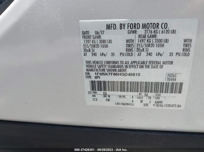 2017 FORD EXPLORER LIMITED - 1FM5K7F86HGD49815