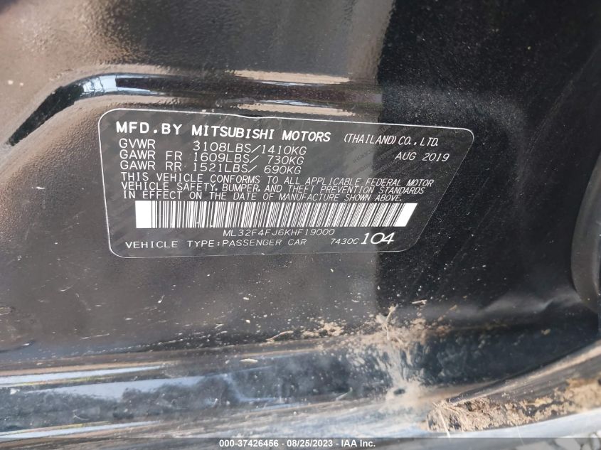 2019 MITSUBISHI MIRAGE G4 SE - ML32F4FJ6KHF19000