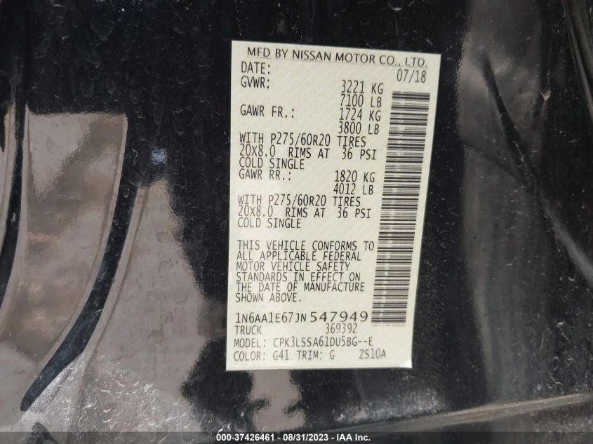2018 NISSAN TITAN SV - 1N6AA1E67JN547949