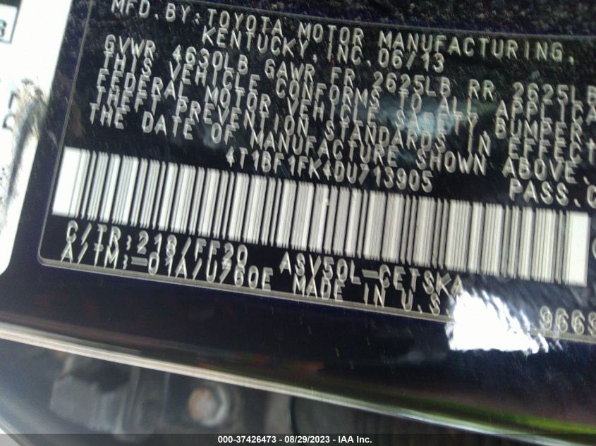 2013 TOYOTA CAMRY L/SE/LE/XLE - 4T1BF1FK4DU713905