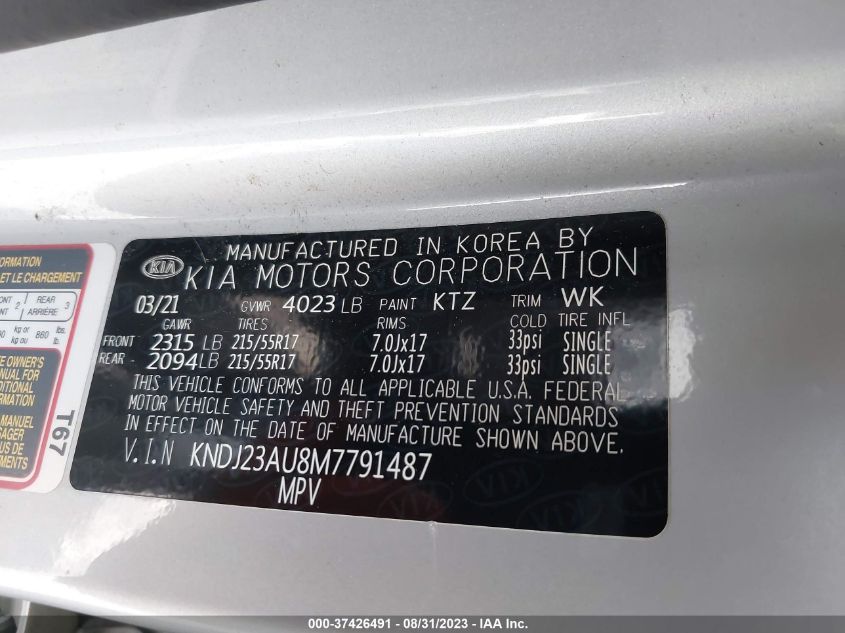 2021 KIA SOUL LX/X LINE/S - KNDJ23AU8M7791487