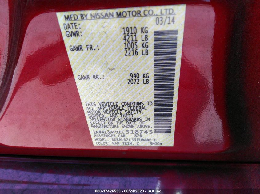 2014 NISSAN ALTIMA 2.5 S - 1N4AL3APXEC318745