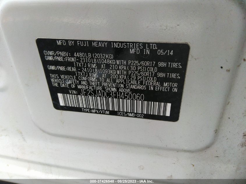 2015 SUBARU FORESTER 2.5I PREMIUM - JF2SJADC3FH450060