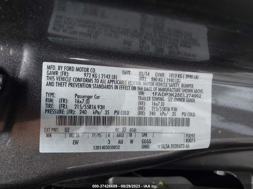 2014 FORD FOCUS SE - 1FADP3K28EL274992