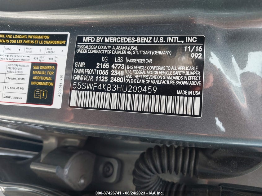 VIN 55SWF4KB3HU200459 2017 MERCEDES-BENZ C-CLASS C 300