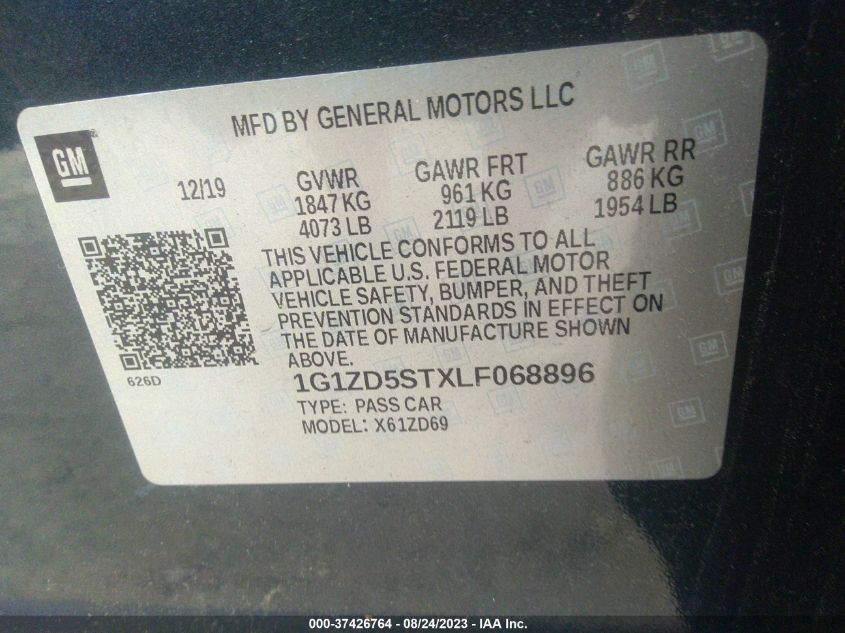 2020 CHEVROLET MALIBU LT - 1G1ZD5STXLF068896