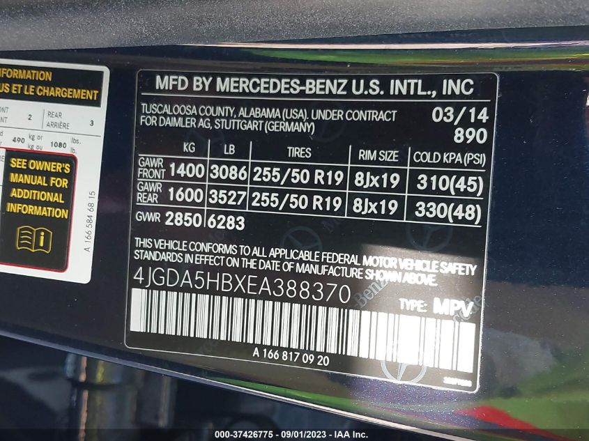 2014 MERCEDES-BENZ M-CLASS ML 350 - 4JGDA5HBXEA388370