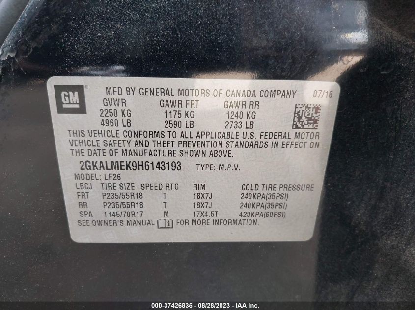 2017 GMC TERRAIN SLE - 2GKALMEK9H6143193