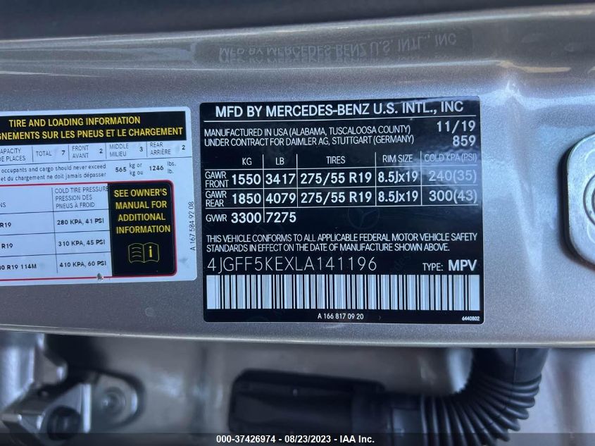 2020 MERCEDES-BENZ GLS GLS 450 - 4JGFF5KEXLA141196