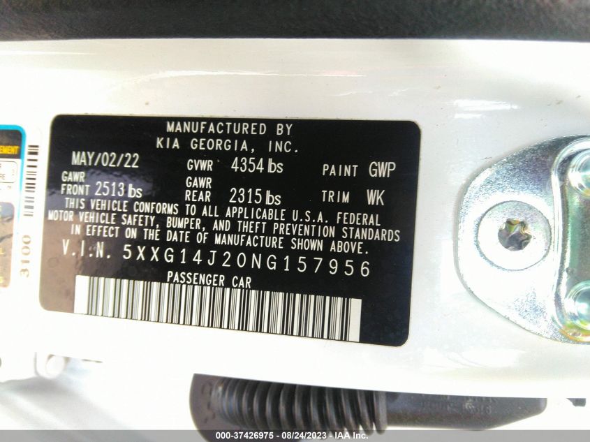 2022 KIA K5 LXS - 5XXG14J20NG157956