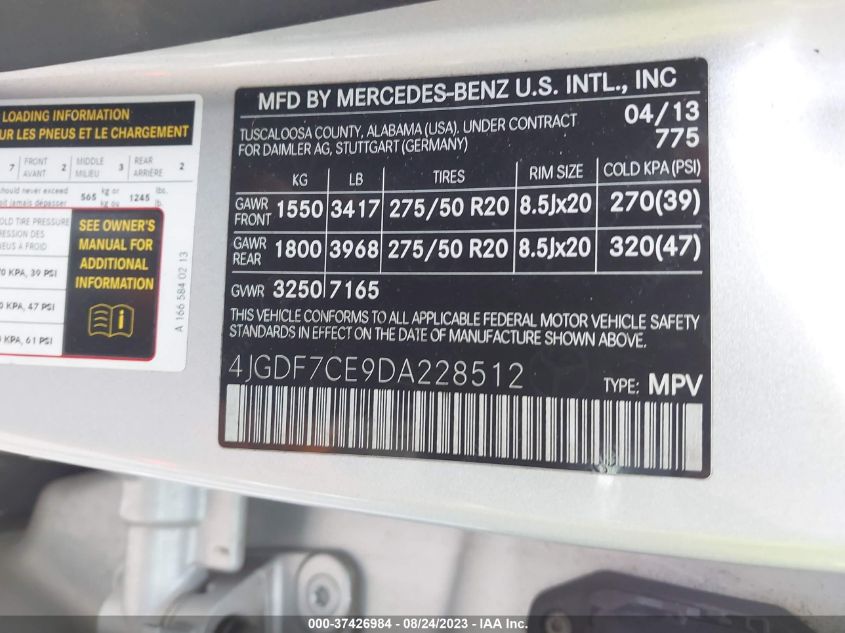 2013 MERCEDES-BENZ GL-CLASS GL 450 4JGDF7CE9DA228512